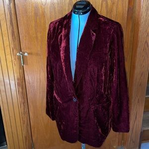 Dark red crushed velvet one button blazer xxl
